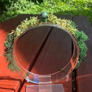 Pink & Green Crystal Mushroom metal Headband with Moss